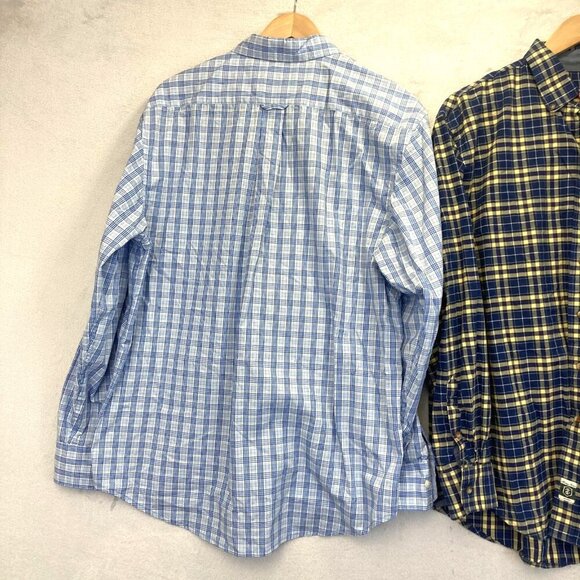 Lot of 2 Izod Button Up Shirt Mens Large Plaid Blue Yellow Heritage Tartan - Picture 2 of 16